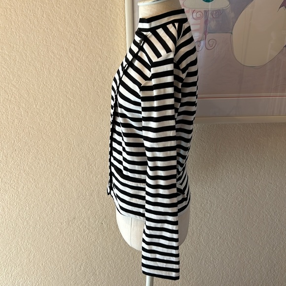 Agnès B. Paris Black & White Striped High Neck Cotton Jacket - Picture 5 of 12